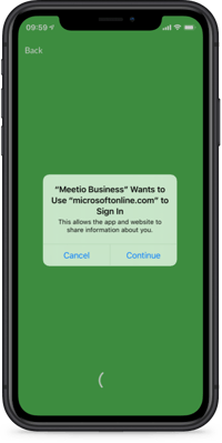 Meetio Personal phone app log in screen