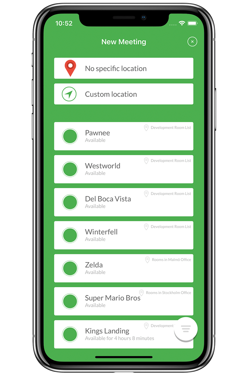 Room overview in Meetio App