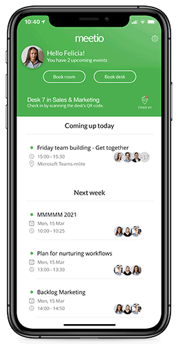 Meetio phone app calendar overview