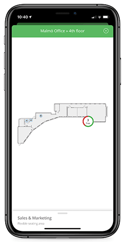 Meetio phone app with floor plan maps