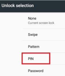 unlock selection PIN