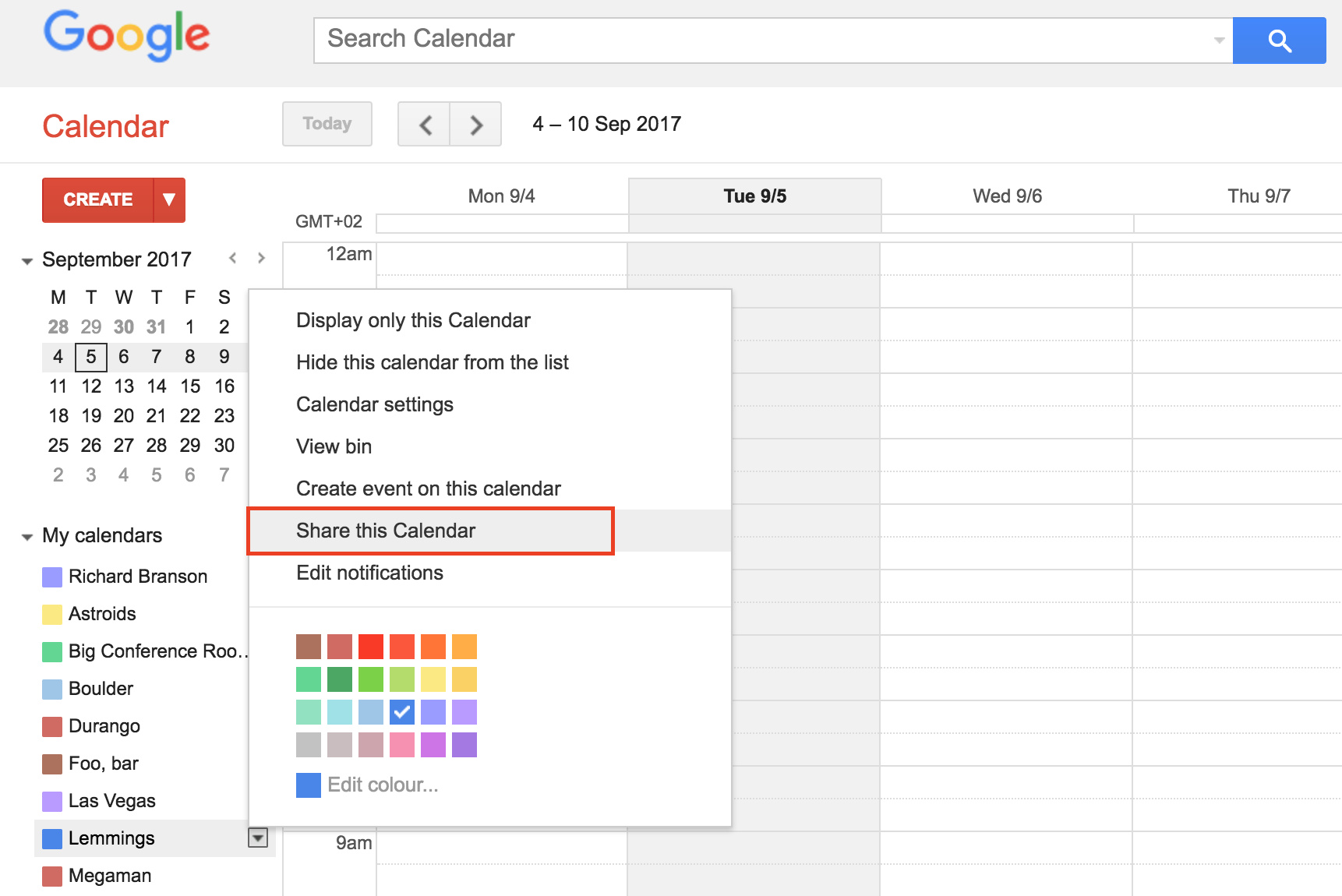 G Suite share this calendar