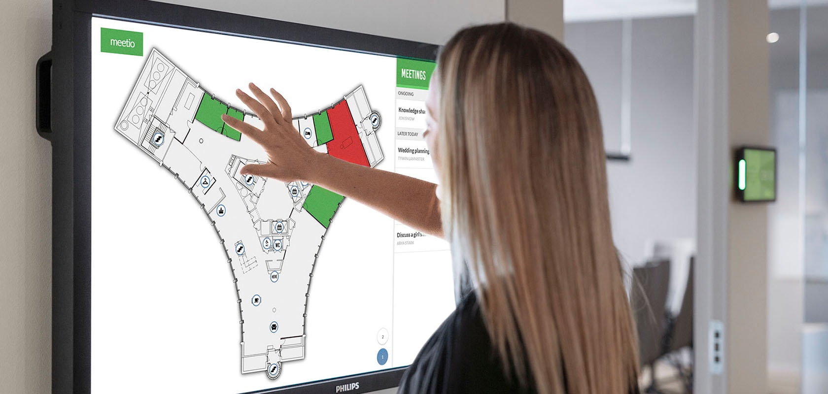 Interactive touch screen with floor plan maps