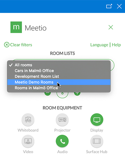 Meetio Personal add-in room list