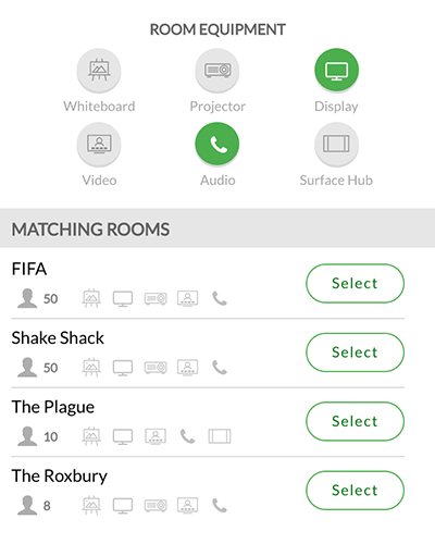 Meetio Personal add-in matching rooms